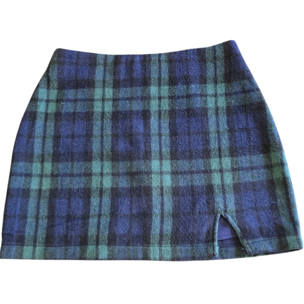 HYFVE Blue and Green Plaid Mini Skirt